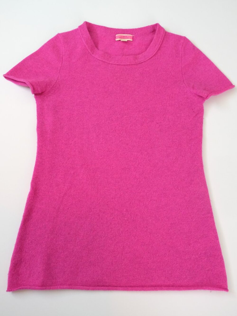 EUC J. CREW 100% Cashmere Short Sleeve Sweater XS Fuchsia Pink Crewneck